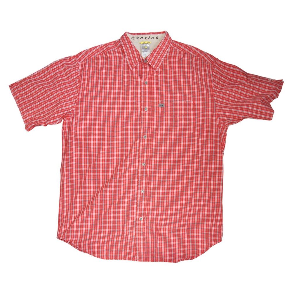 The North Face A5 Series Plaid Button Up Shirt Men's Large Red Short Sleeve